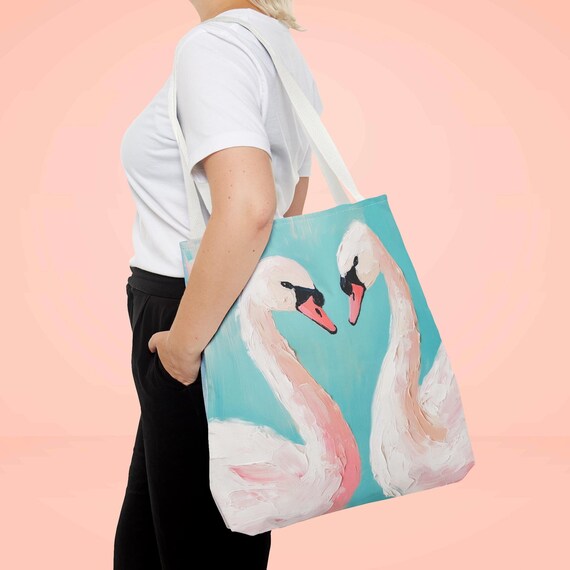 swan gift tote, swan bag, swan drawing, gift for her, shoulder bag, travel tote bag, cute tote bags, ballet tote, valentine gift, White swan