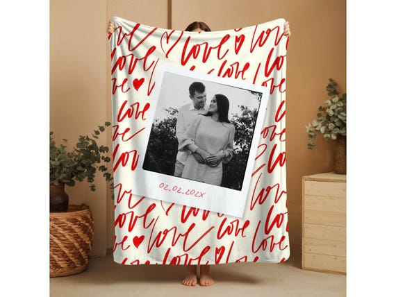Personalized Couple Throw Blanket, Custom Photo Fringe Blanket Couple, Engagement Gift, Anniversary Blanket, Bridal Shower, Newlywed Gift
