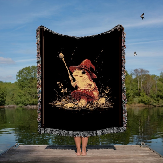 Woven Frog Blanket: Wizard, Banjo, Goblincore, Enchanted Woodland
