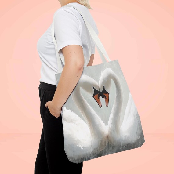 swan gift tote, Coquette, swan bag, swan drawing, gift for her, shoulder bag, cute tote bags, ballet tote, valentine gift, White swan