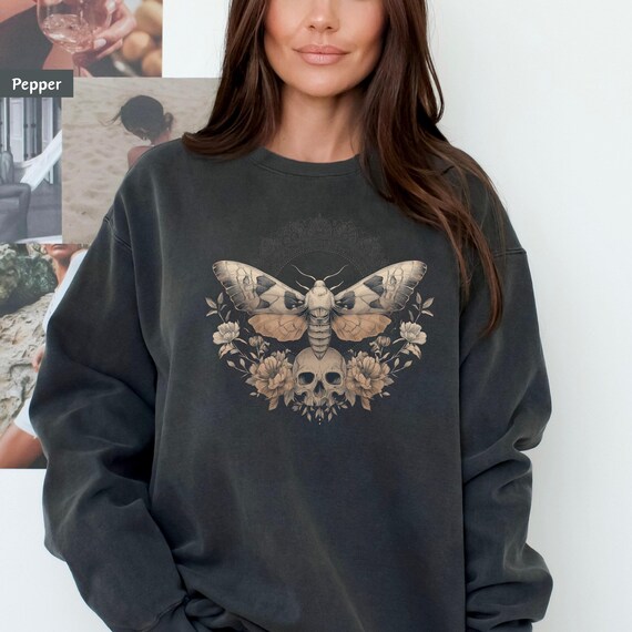 Boho Gothic Moth & Skull Halloween Shirt | Spooky Season Gift | Vintage Floral Skull Tee | Dark Academia Aesthetic T-Shirt