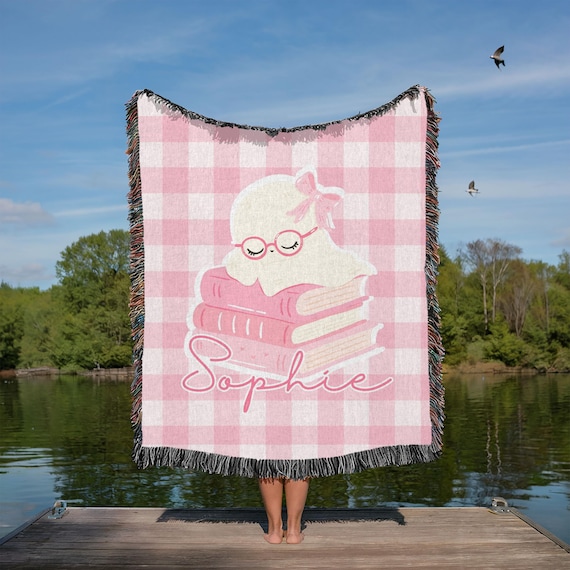 Custom name blanket, Groovy Ghost Blanket, custom little girl blanket, cute ghost blanket, nerd blanket, reader blanket, available in 4 type