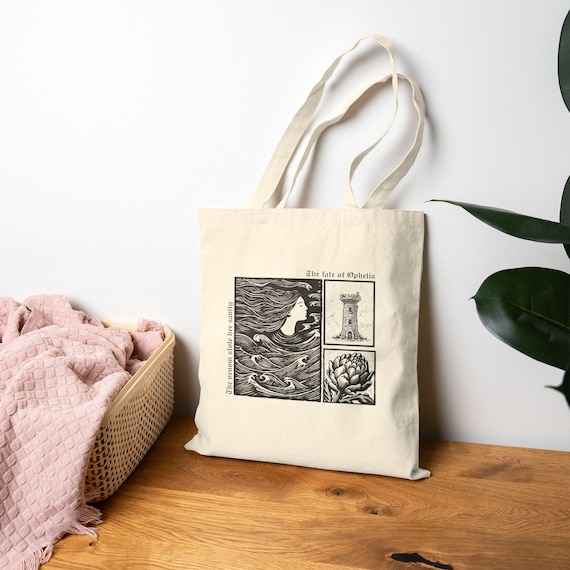 The fate of Ophelia Inspired Tote bag, canvas tote, teacher tote, lunch tote, cute tote bag, ophelia art, gift for her, music lover gift
