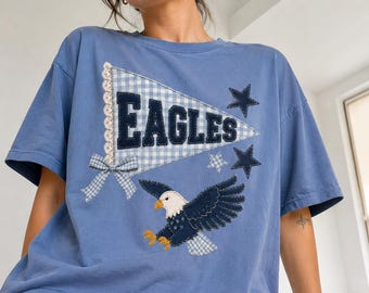 Faux Patchwork Mascot, Custom Mascot Striped Shirt, School Spirit Game Day Apparel, Preppy Summer Tee