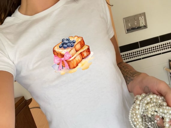 French Toast Cropped Tee: Coquette Bow, Blueberry Topping