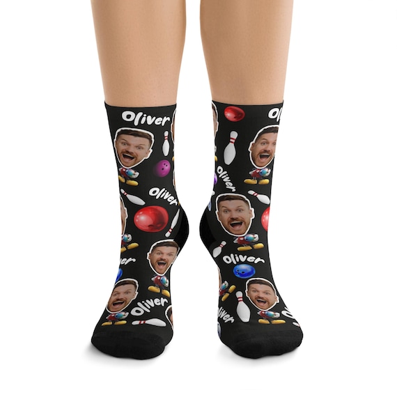 custom bowling socks, funny photo socks, personalized bowling gift, socks for him, Custom face socks, printed socks, fun sports gift