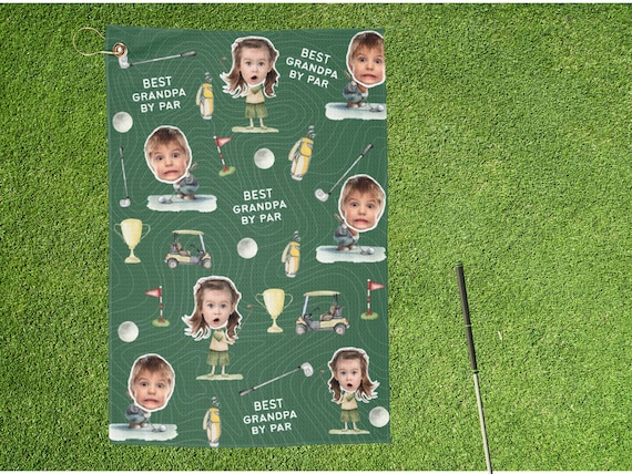 Custom Photo Golf Towel With Baby Face, Custom Dad Golf Towel With Kids Faces, Golfer gifts, Best Dad By Par Golf Towel, Fathers day gifts