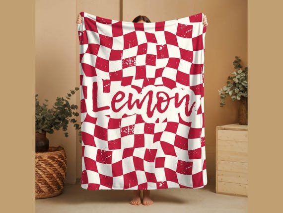 Checkered Custom Blanket • Kids Personalized Trippy Blanket • Unique Checkered Print Birthday Gift for Kids • Baby Shower Gift Blanket