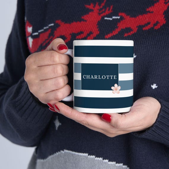 Custom Name Mug, Personalized Coffee Cup for Her, Gift for Him, Striped Mug with Name, Custom Birthday Gift, Ceramic Tea Mug, Cute Gift