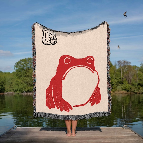 Matsumoto Shoji Frog Blanket, Japanese Frog Toad Throw, Retro Water Demon Folklore, Vintage Shirikodama Art, Grumpy Frog Fantasy Tapestry