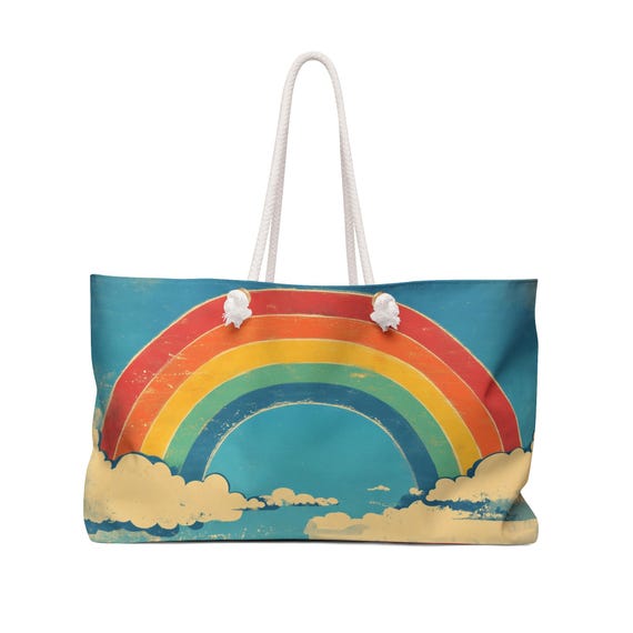 rainbow weekender bag, rainbow treat bag, rainbow goodie bag, reading rainbow bag, rainbow purse, shoulder bag, festival bag, reusable bag