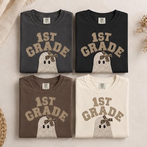 Faux Patchwork 1st Grade Teacher PNG, First Grade Spooky Teacher Shirt File, Custom Grade Teacher Tshirt Sublimation design, (Digital File)