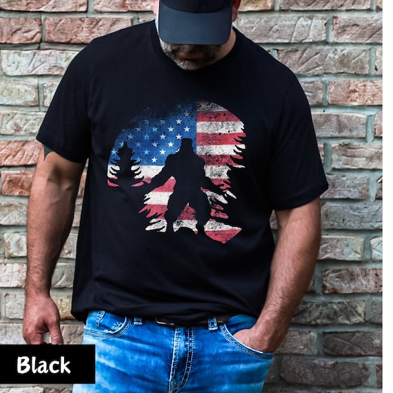 bigfoot america, bigfoot American flag, bigfoot with flag, American spirit shirt, sasquatch t shirt, distressed usa flag, Vote Bigfoot