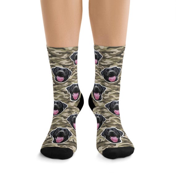 Custom Camouflage Pet Face Socks – Personalized Military Camo Sock, gift for military dad/husband