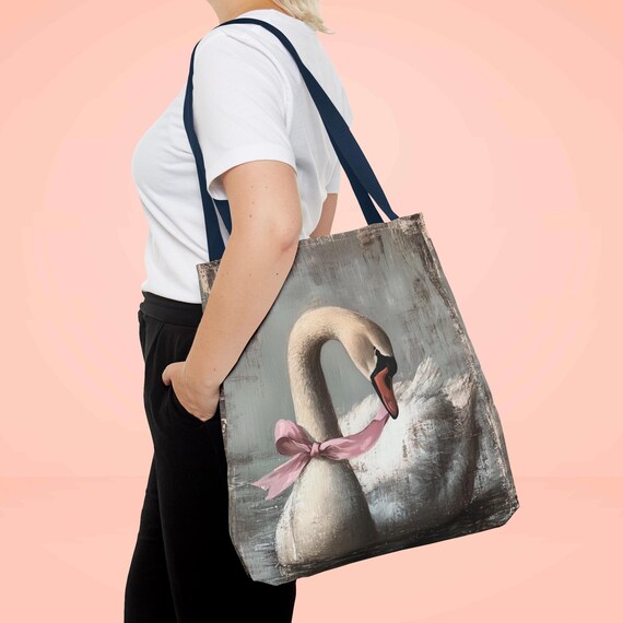 swan gift tote, Coquette, swan bag, swan drawing, gift for her, shoulder bag, cute tote bags, ballet tote, valentine gift, White swan