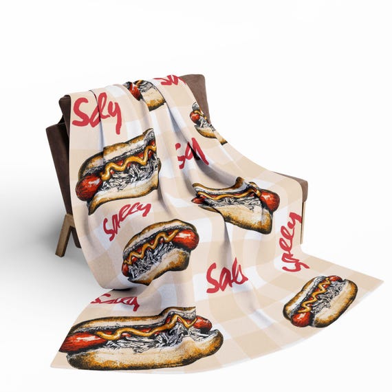Custom name, Hot Dog tapestry, hot dog blanket, Picnic throw, Weiner Blanket, House Warming Gift, foodie gift set, available in 4 types