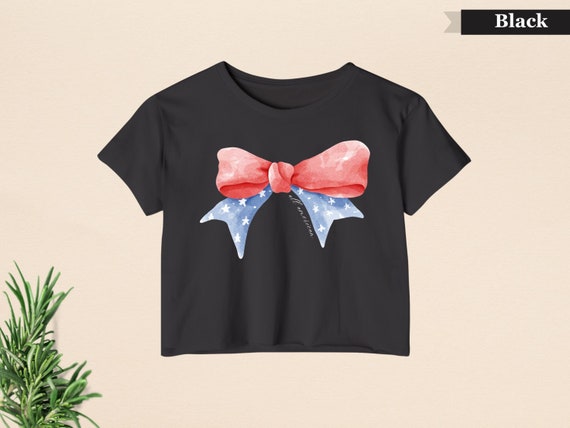 coquette american girl, american flag bow, Crop top, all american babe shirt, american bow shirt, american babe shirt, Cropped Top
