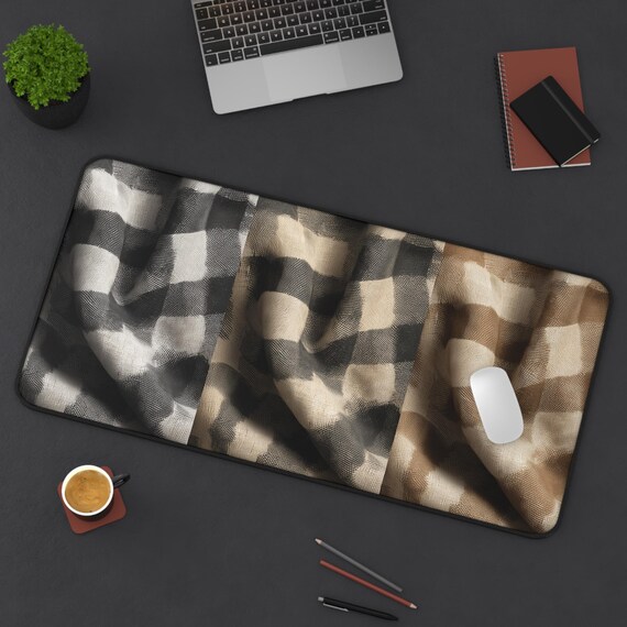 Gingham Desk Mat, Large Checkered Mouse Pad, Plaid Desk Pad for Office & Gaming, Grid Keyboard Mat, Minimal Aesthetic Desk Cover