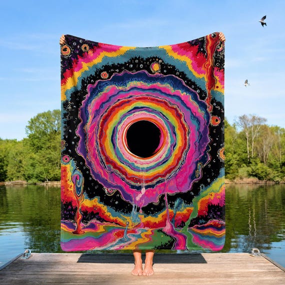 Trippy Cosmic Blanket, Psychedelic Black hole, Rave Decor, Groovy Throw