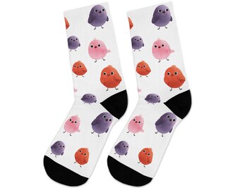 Cute Colorful Bird Socks • Kawaii Bird Socks • Pastel Animal Socks • Cute Gift for Bird Lovers • Funny Bird Lover Socks • Women’s Crew Socks