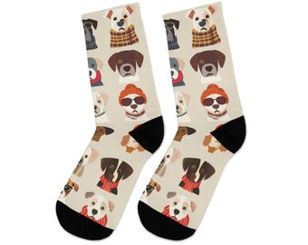 Dog Pattern Crew Socks Gift for Dog Lovers and Pet Parents, Cute Puppy Socks for Her Him, Funny Animal Socks Birthday Christmas Gift