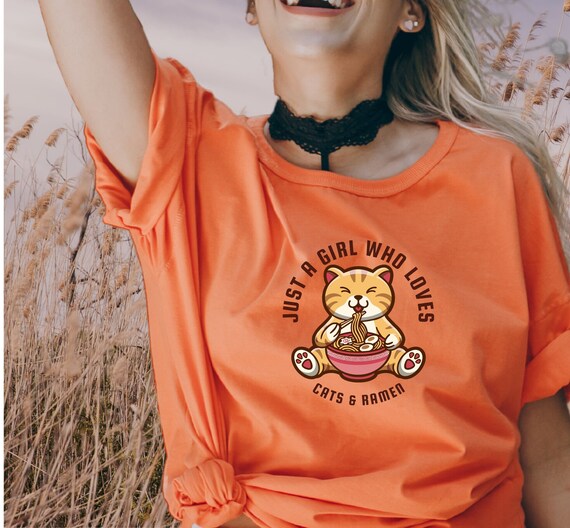 A cute tee for a lovely girl who loves cats and ramen, Cat eating ramen tee, ramen noodles shirt, ramen lover tee, cat mama shirt, unisex