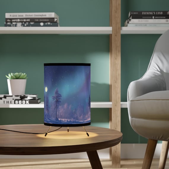 Aurora Borealis Winter Lamp with Moonlit Forest | Northern Lights Tripod Table Lamp | Christmas Home Decor & Holiday Gift, Christmas Gift