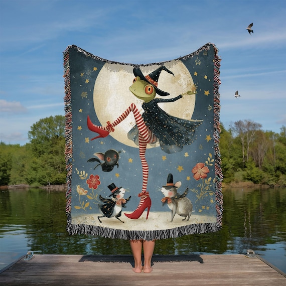 Wizard Frog Woven Blanket: Custom Name, Enchanted Woodland Gift