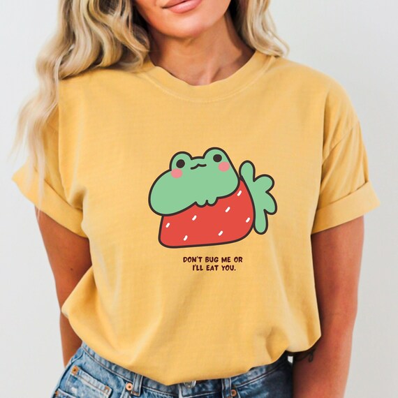 strawberry frog shirt, strawberry shirt, cute strawberry shirt, kawaii strawberry frog, strawberry tshirt, cottagecore shirt, cute frog