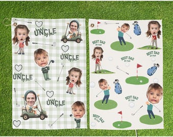 Custom Photo Golf Towel With Baby Face, Custom Dad Golf Towel With Kids Faces, Golf Lovers Gift, Best Dad By Par Golf Towel