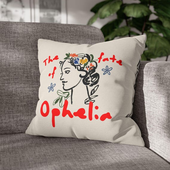 Fate of Ophelia Art Cushion Cover Set, Abstract Portrait Pillows, Shakespeare Inspired Decor, Lyric-Inspired Design, Gift for Her