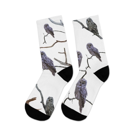 Owl Socks, silly crew socks, gift for him, animal lover gift, snarky gift, Bird Watching, Owl Fans gift, Wizard gift, funky socks, Unisex
