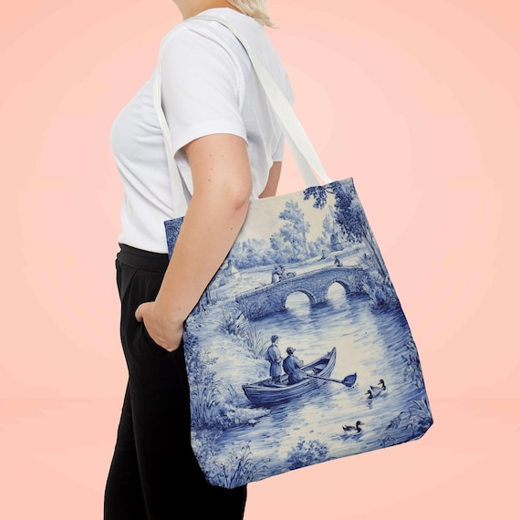 chinoiserie Tote, toile tote bag, chinoiserie tote bag, blue toile de jouy, cute gift sis, Asian tote, floral shopping bag, blue white bag