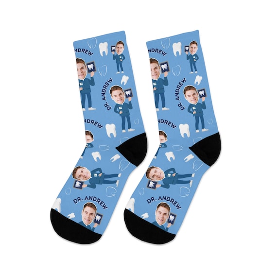 Custom Face Socks, dental assistant socks, dentist socks, retired dentist, dentist gifts, dentist graduation, dentist grad, dental hygienist