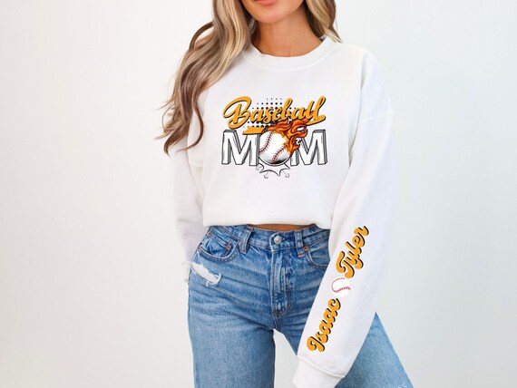 baseball mom sweat, baseball bonus mom, baseball mom swag, baseball aunt, game day, mother's day gift, Custom names on sleeves, Crew shirts
