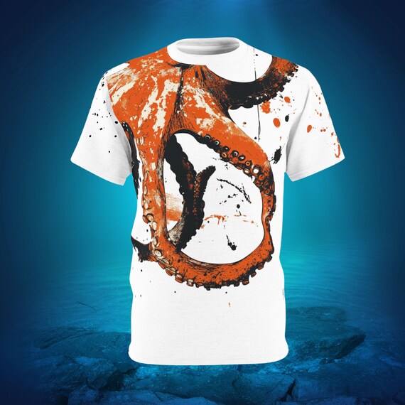 Red Octopus Shirt, octopus hawaiian, creepy octopus, octopus gifts, sea animal shirt, Oceancore, ocean inspired, ocean lover, marine life