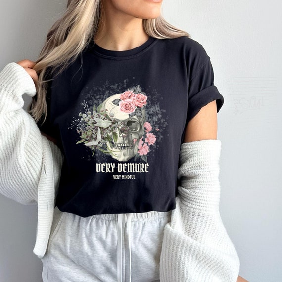 Demure shirt, skull flower shirt, floral skull sweat, demure mindful, trending shirt, very mindful tshirt, trendy shirt