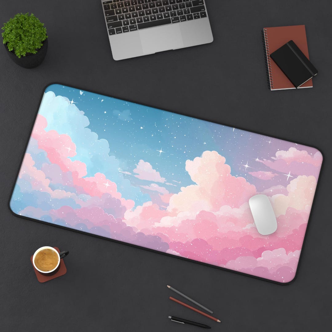 Pastel Dream Cloud Desk Mat – Kawaii Sky Mouse Pad | Large Gaming Mat ...