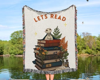 Dragon Book Stack Blanket, Fantasy Reader Woven Throw