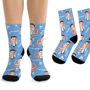 Custom Face Socks, dental assistant socks, dentist socks, retired dentist, dentist gifts, dentist graduation, dentist grad, dental hygienist