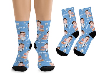 Custom Face Socks, dental assistant socks, dentist socks, retired dentist, dentist gifts, dentist graduation, dentist grad, dental hygienist