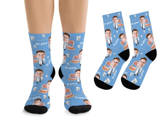 Custom Face Socks, dental assistant socks, dentist socks, retired dentist, dentist gifts, dentist graduation, dentist grad, dental hygienist