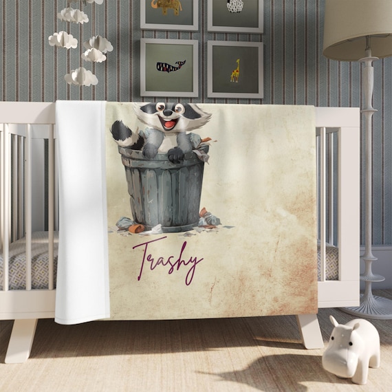 Funny Raccoon Trash Blanket, Cozy Raccoon Fuzzy or Soft Throw, Cute Garbage Panda Design with Custom Name, Animal Lover Gift Blanket