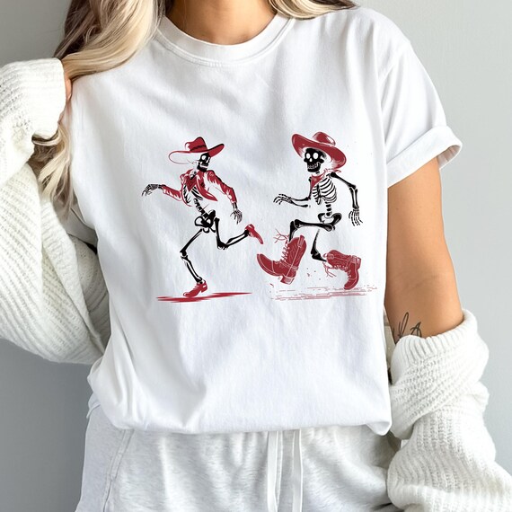 Dancing Cowboy Skeleton Shirt: Western Halloween Comfort Colors Tee
