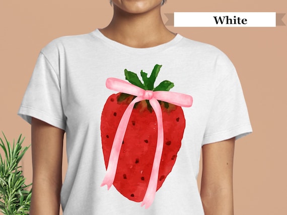 Crop top, strawberry shirt, strawberry top, coquette fashion, coquette clothes, y2k clothing, Fruit Print, Coquette Baby Tees, 90s Baby Tee