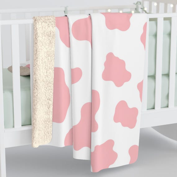 cow pattern blanket, pink cow plush, crib blanket, cow baby bedding, girl crib bedding, newborn girl, baby shower gift, cow baby blanket