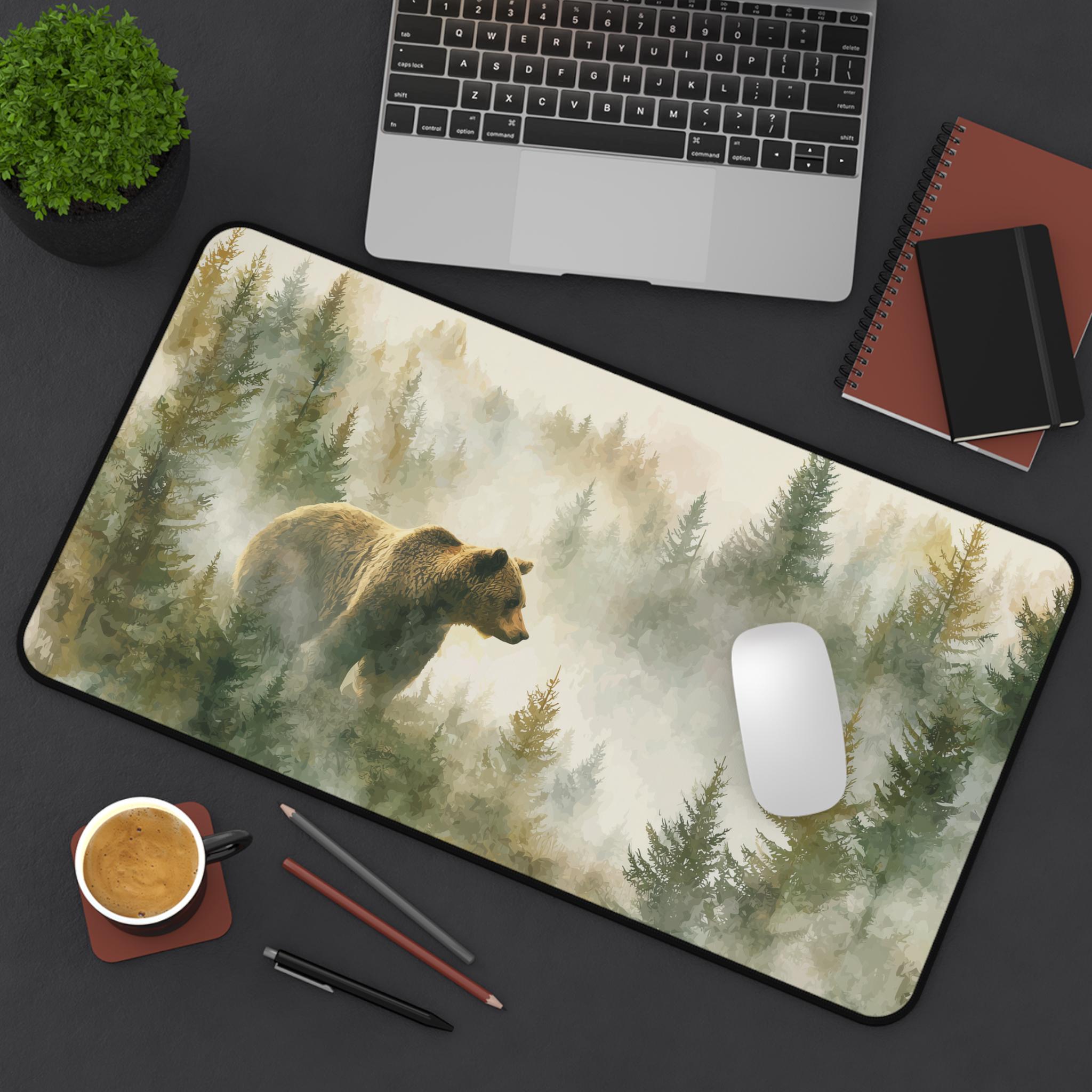 Majestic Bear Desk Mat | Watercolor Forest Desk Pad | Wildlife Nature ...