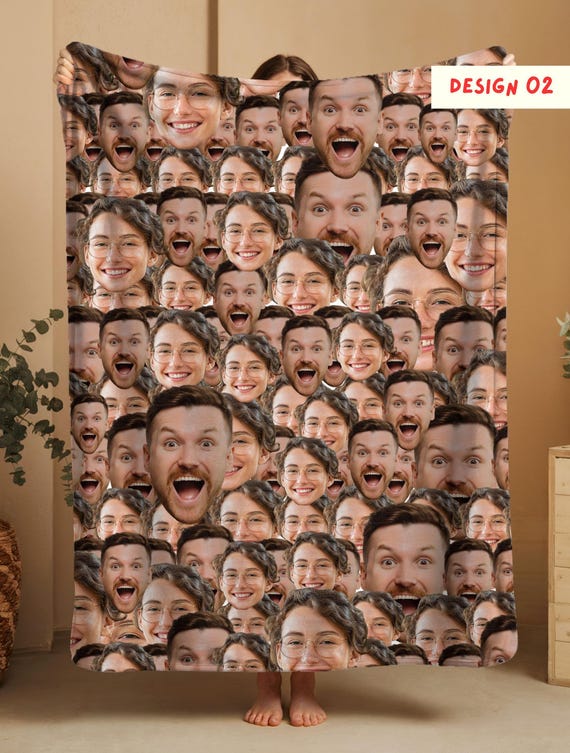 Custom Multi-Faces Blanket • Personalized Photo Throw for Men & Women • Funny Face Picture Blanket Gift • Custom Photo Collage Blanket