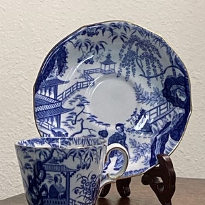 Rare.  Royal Crown Derby Bone China Teacup and Saucer in the Mikado Pattern