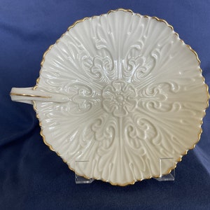 Vintage Lenox Ivory Scalloped-Edge Dish with Handle and 24k Gold Trim
